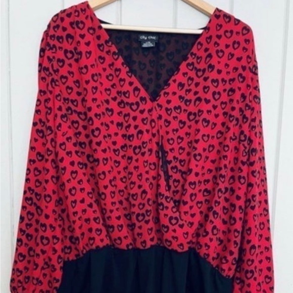 New-City Chic red black One piece lowcut Bodysuit Blouse Top plus 18/M - Picture 3 of 12